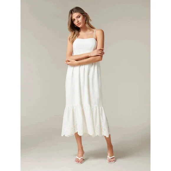 Ever New $179 Bailey Embroidered lyocell Midi Dress Porcelain White size 4 XS - Picture 7 of 7